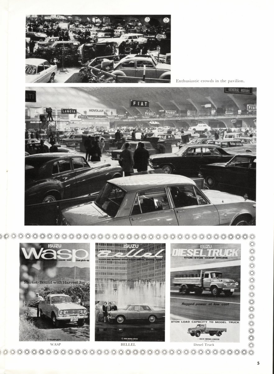 Isuzu Times No 21 corporate magazine - Jan-March 1965 - English language - 10 pages - 05 - Turin Motor Show & Wasp, Bellel and truck brochures.jpg