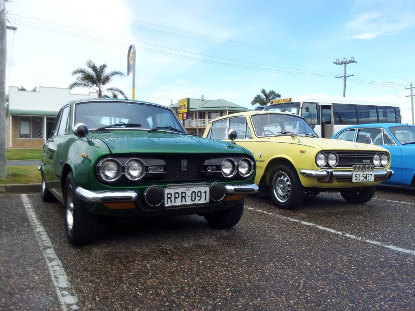 22 October - 22 - Bermagui - Saltwater Cafe - Dave's Bellett GTR and Andrew's 1970 Bellett Deluxe.jpg